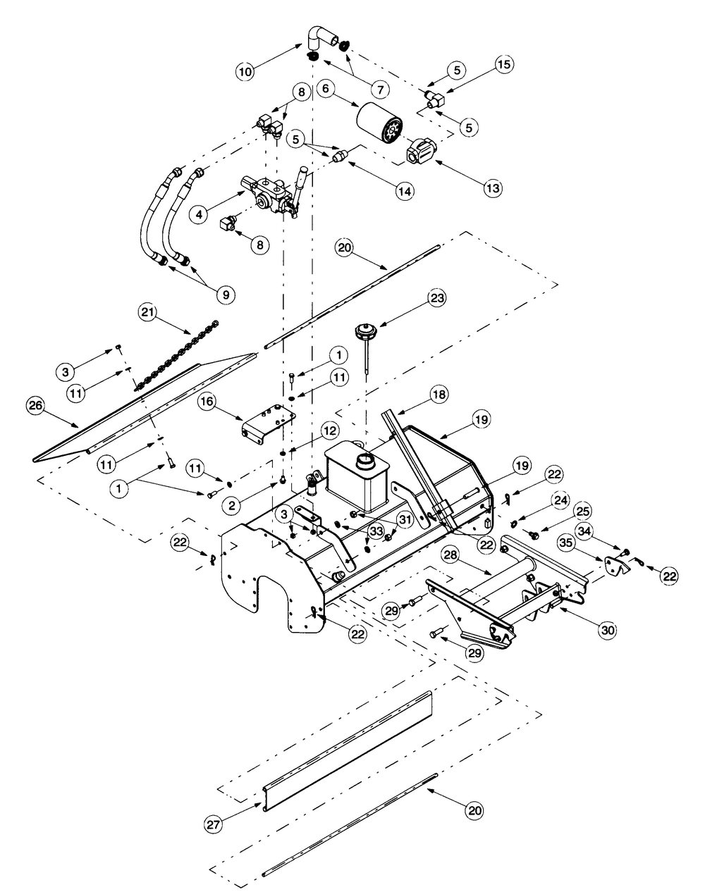 Hydraulic Control Valve And Tiller Frame Diagram and Parts List for 002 190100 Cub Cadet Tiller